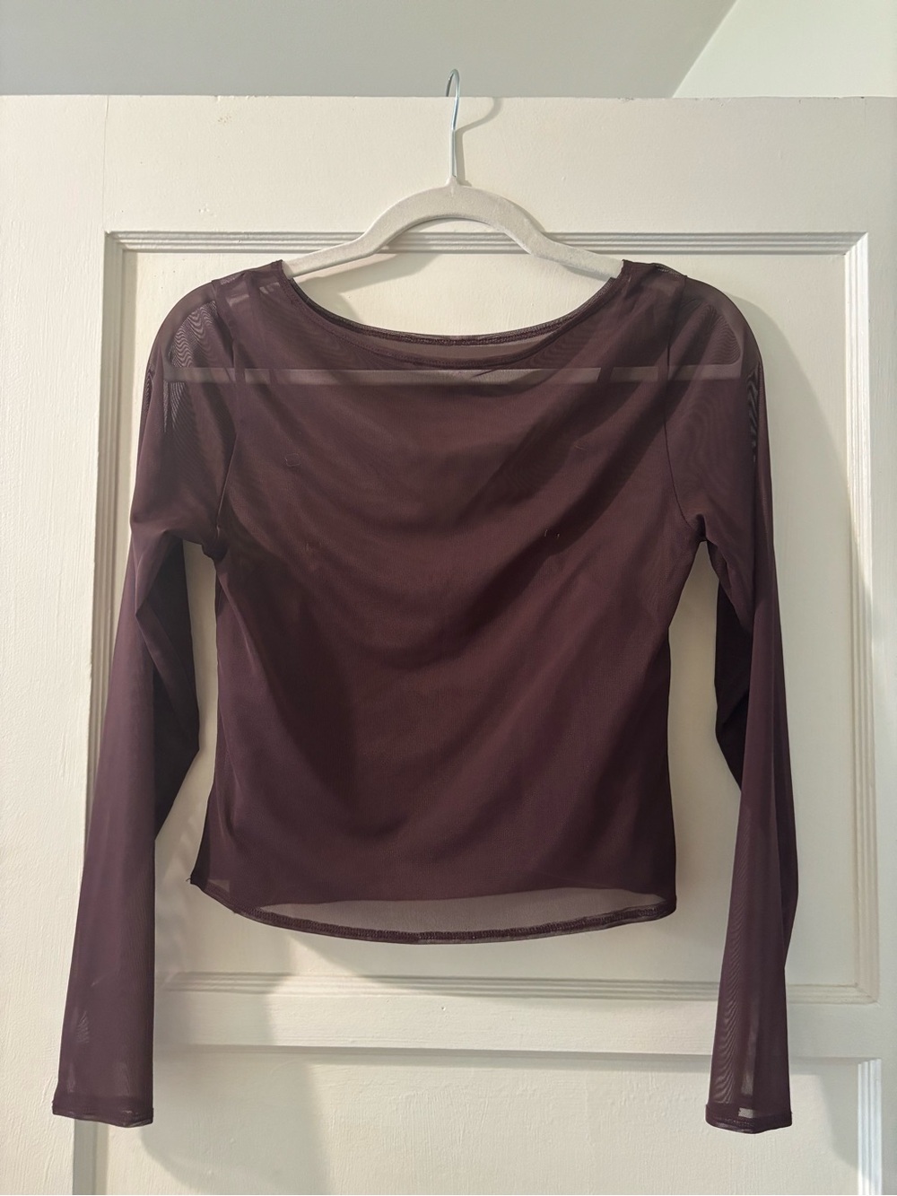 Abercrombie & Fitch Burgundy Sheer Long-Sleeve Mesh Top - Picture 1 of 3